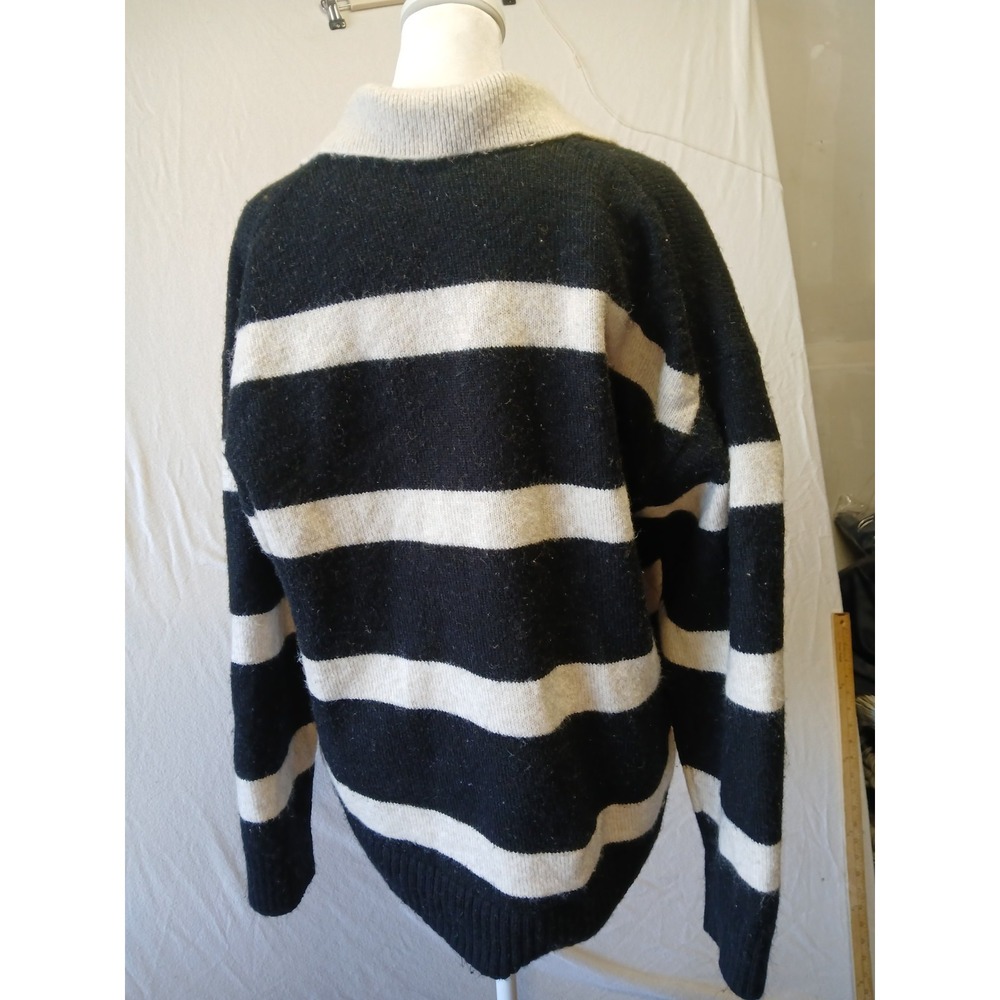 H‎ & M Wool Blend Black and White Striped V-Neck Sweater Womens Medium Collared - Picture 11 of 11